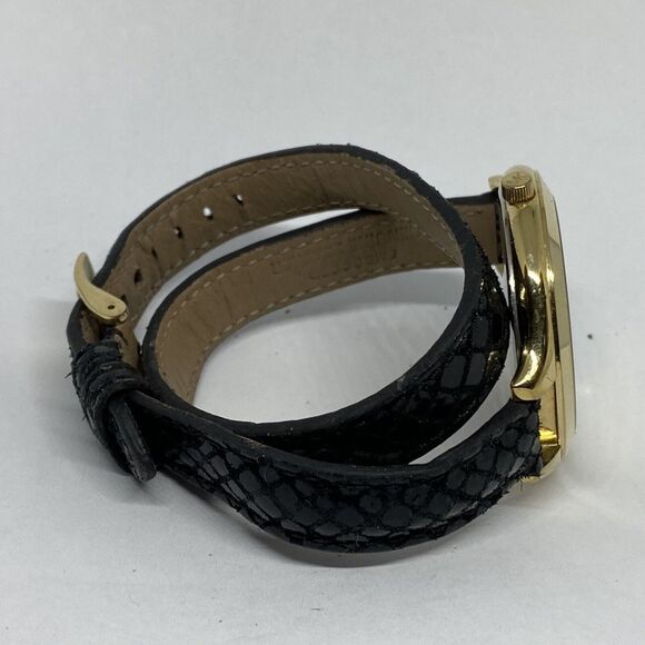 Michael Kors MK2315 Women Black Leather Analog Champagne Dial Quartz Watch XR514 - Picture 12 of 12